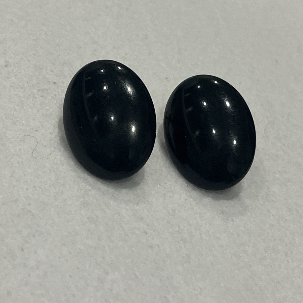 Napier Vintage Black Enamel Domed Oval Clip On Earrings Screw Back Earrings